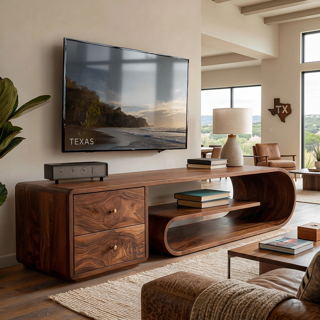 Modern TV Stand With Rounded Form For Living Room Space