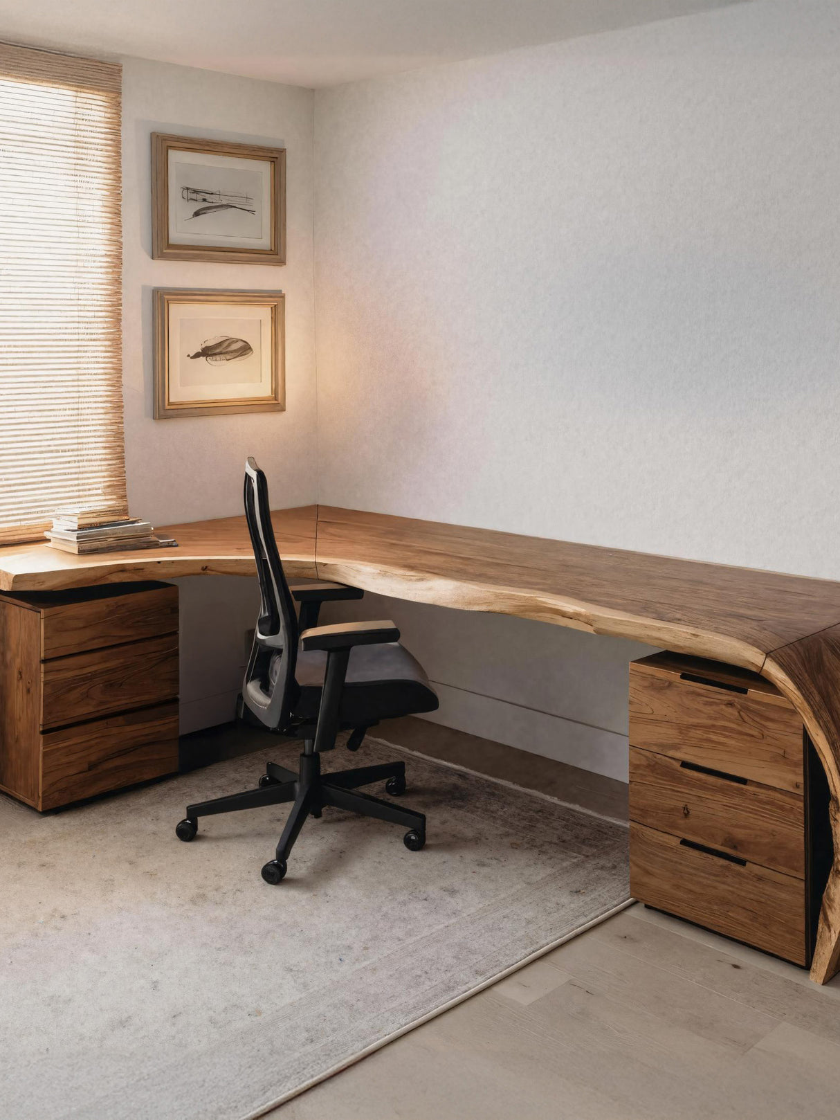 Minimalist Live Edge L Shaped Desk With Drawers For Workspace