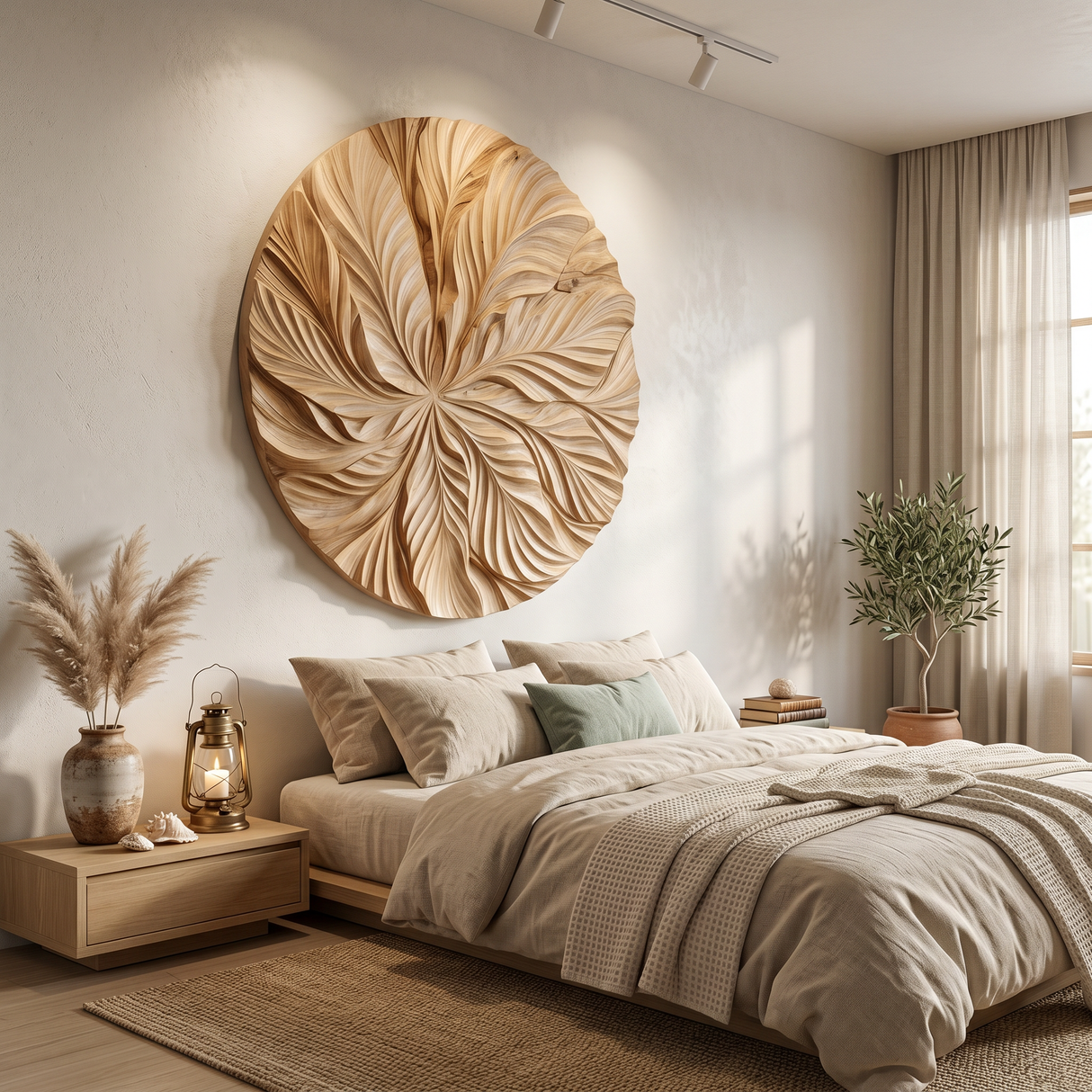 Modern Round Wall Art With Floral Texture For Stairway