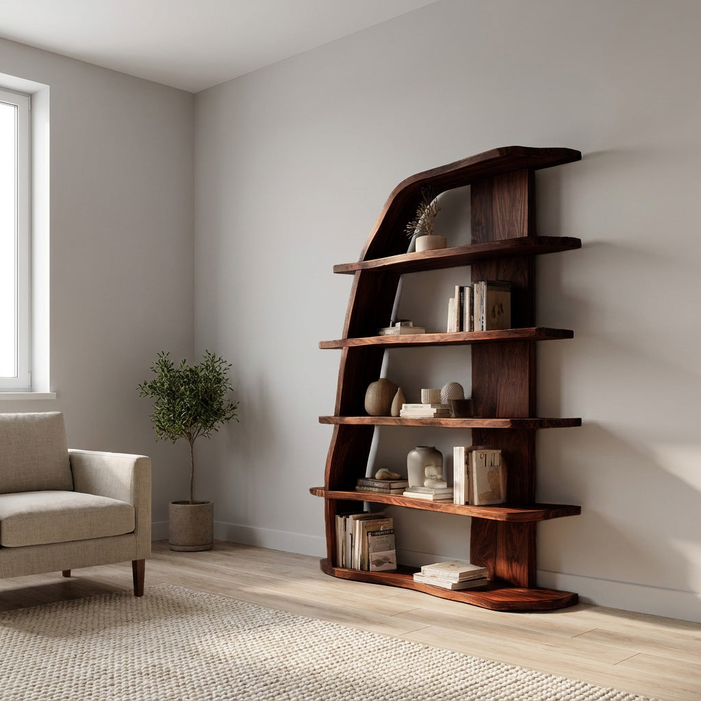 Mid Century Natural Wood Display Bookshelf For Living Room