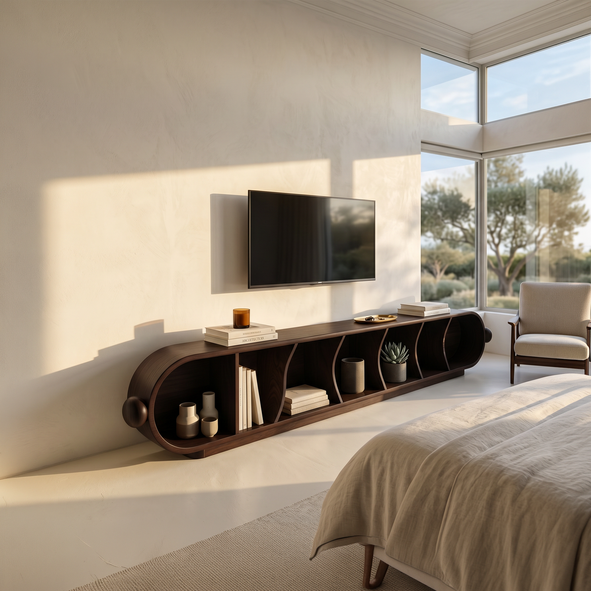 Contemporary Sculptural TV Stand For Penthouse Living Room