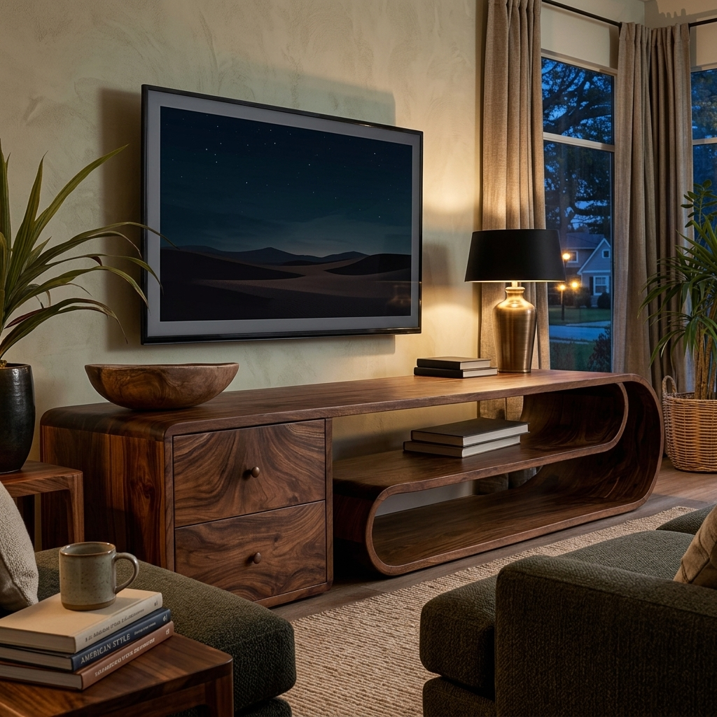 Wooden TV Console With Drawers For Living Room Setup