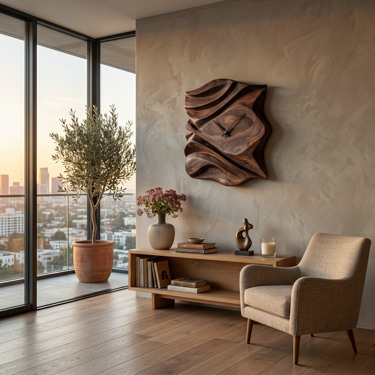 Contemporary Wooden Wall Clock For Bedroom Accent