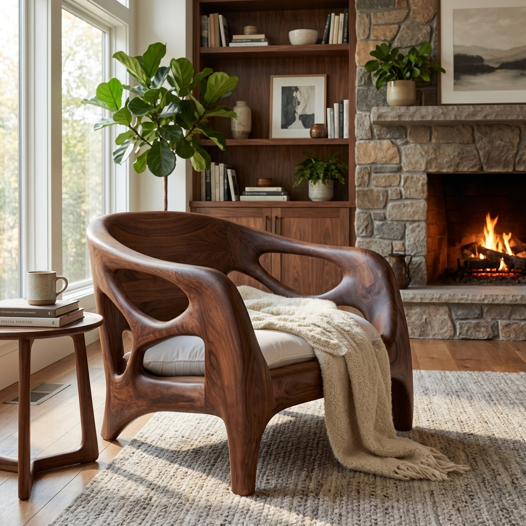 Sculptural Wooden Lounge Chair For Patio