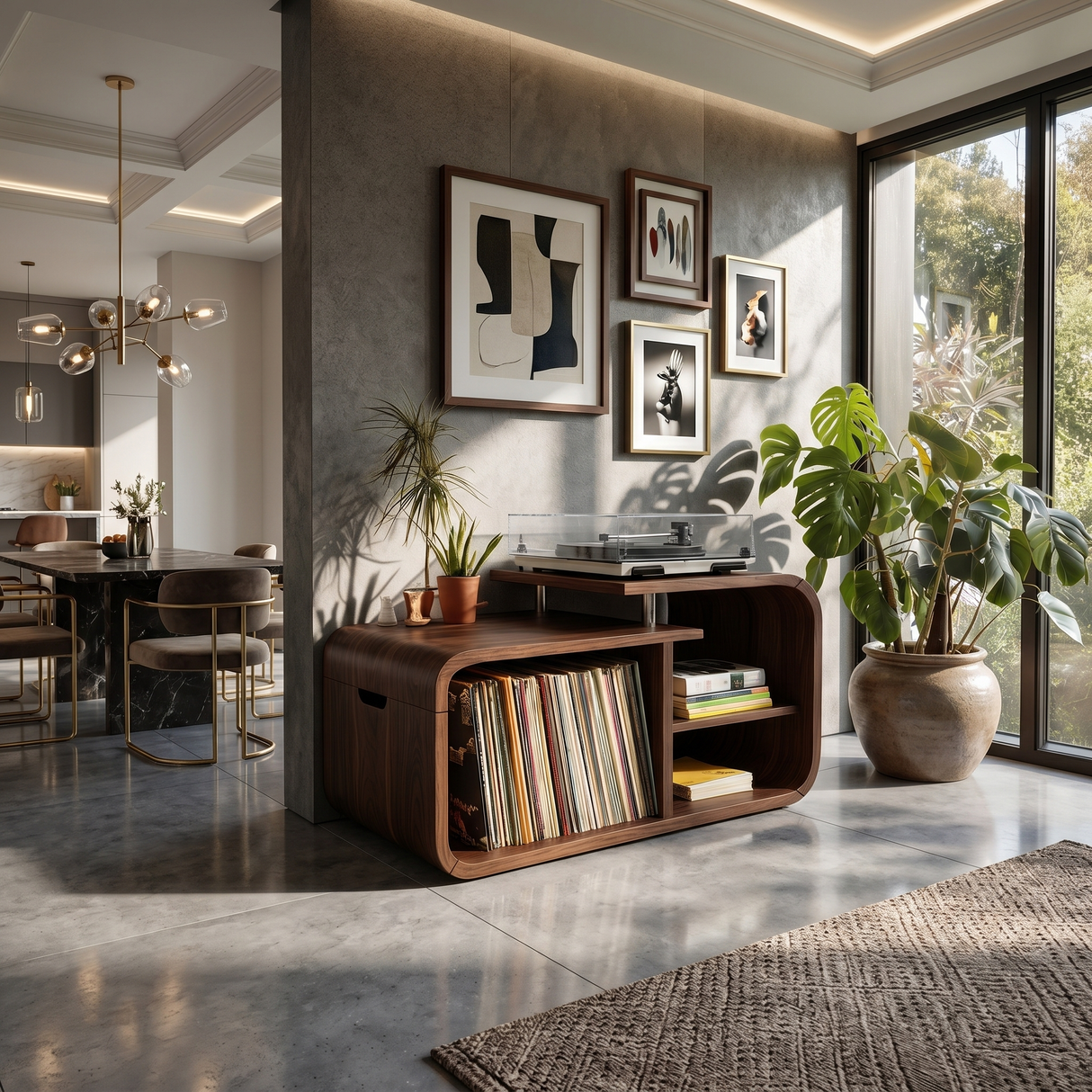 Contemporary Curved Record Player Stand Urban Penthouse