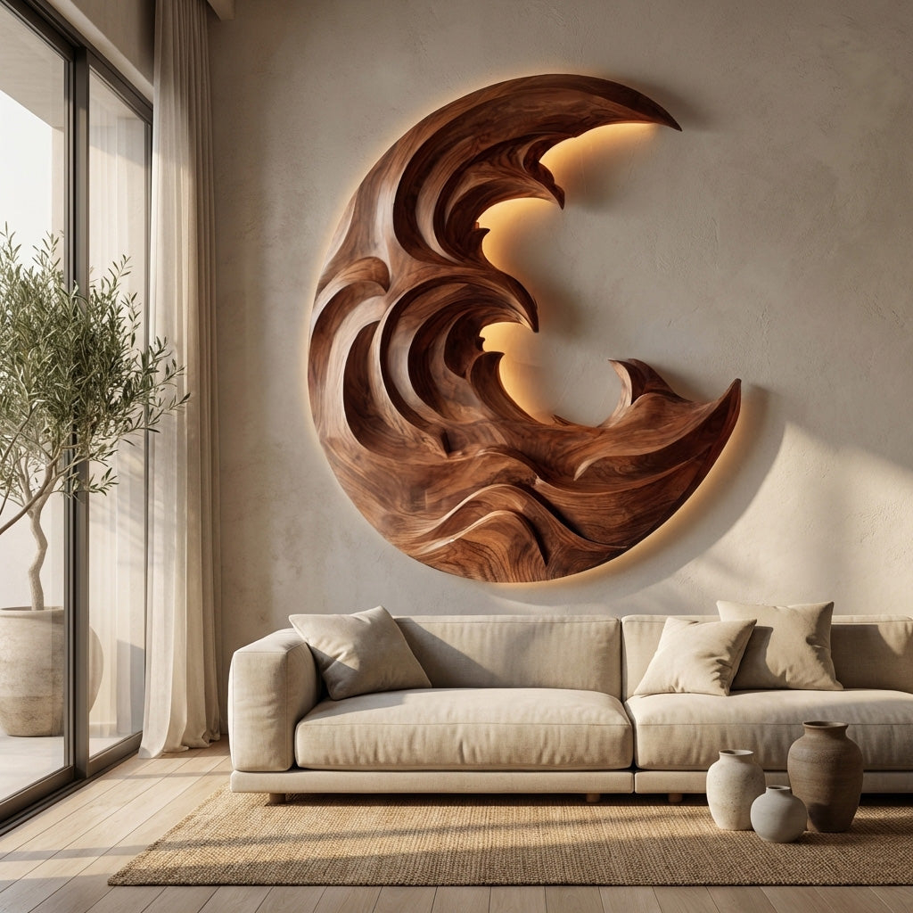 Organic Modern Wood Wave Wall Art For Living Room