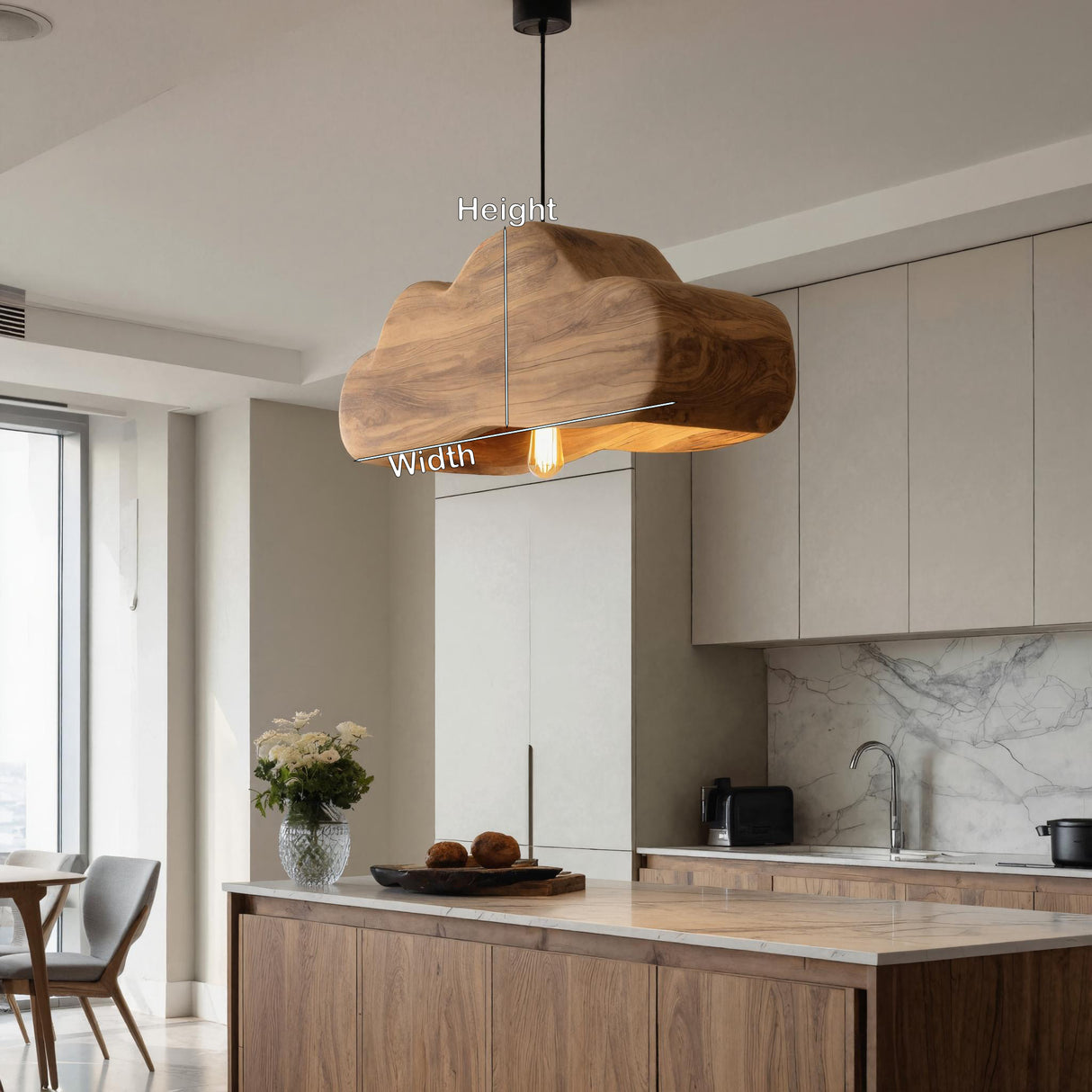 Scandinavian Wooden Pendant Light For Contemporary Kitchen Island
