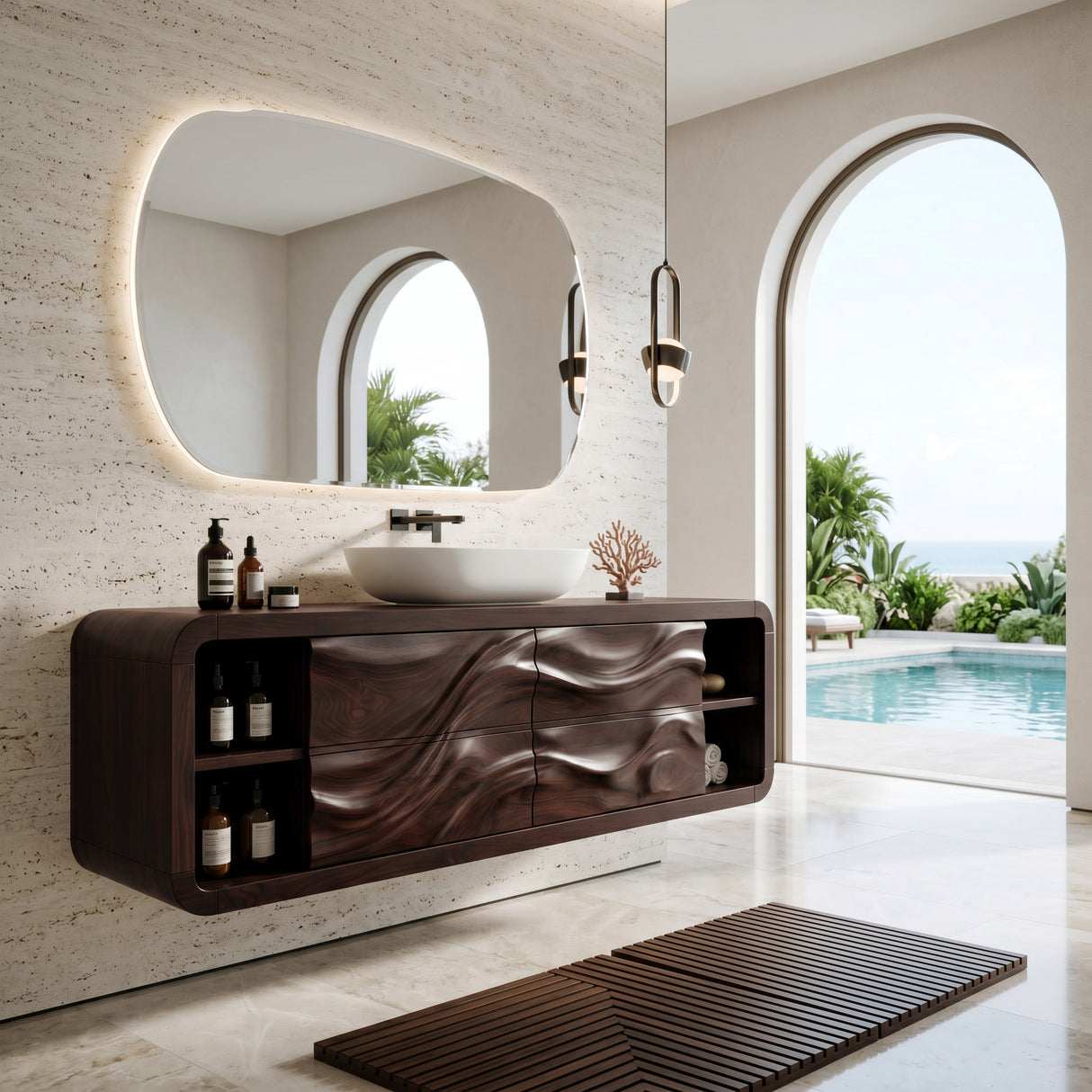 Handcrafted Floating Bathroom Cabinet With Open Shelf Sides For Bathroom