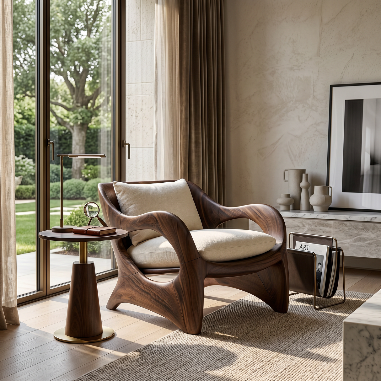 Resort-Inspired Sculptural Lounge Chair with Contemporary Elegance