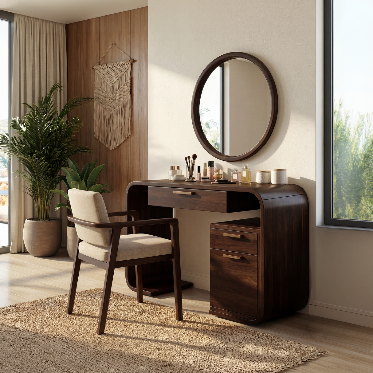 Modern Sculptural Vanity Table Bedroom Dressing Area Makeup Space