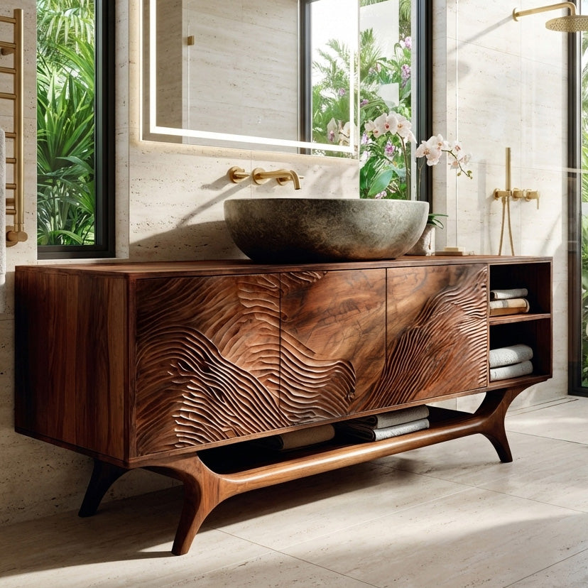 Organic Modern Wooden Bathroom Vanity For Bathroom