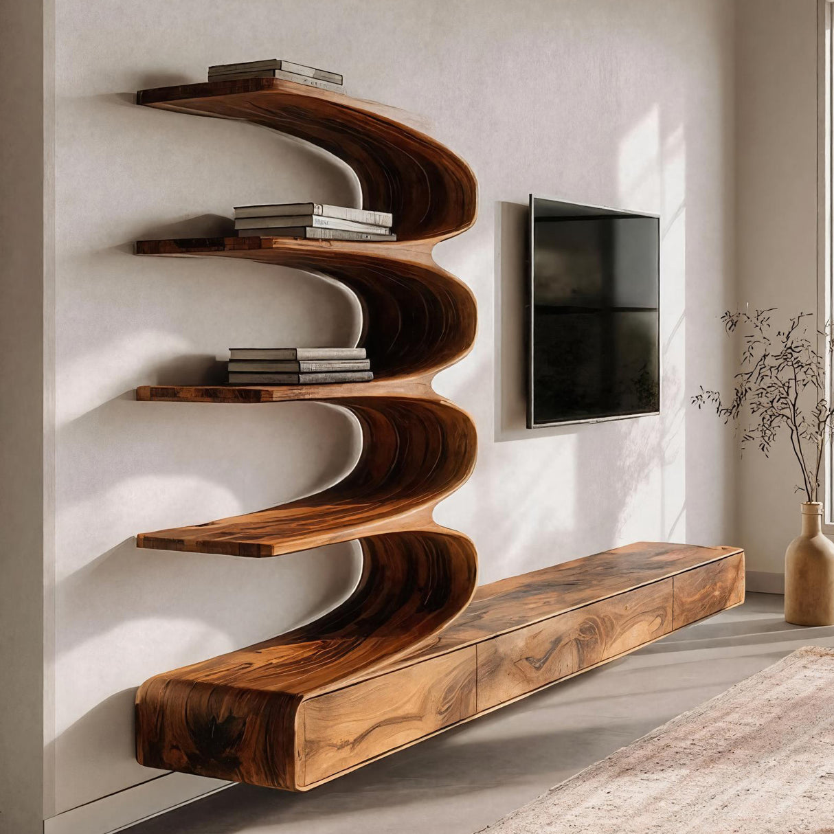 Minimalist Curved TV Console With Drawers For Living Design