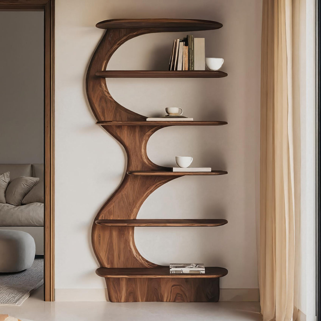 Modern Vertical Bookshelf With Open Storage For Living Room