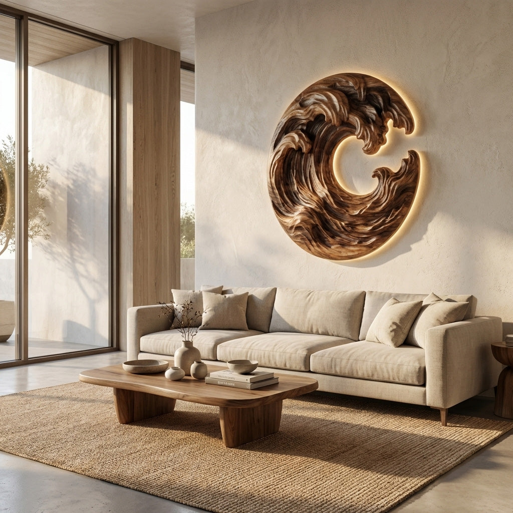 Organic Wooden Wave Wall Art For Wall Decor