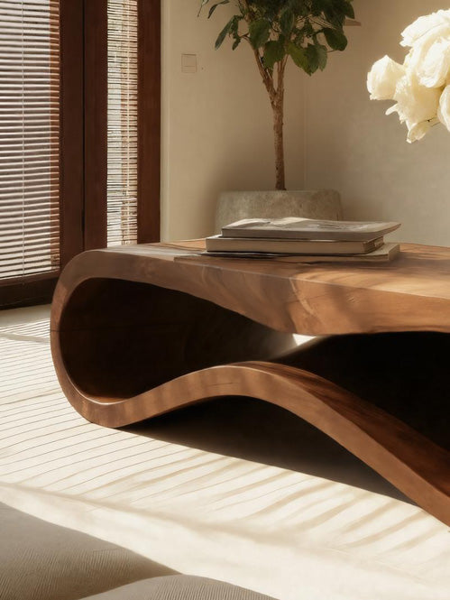Modern Wave Coffee Table With Drawer For Living Room