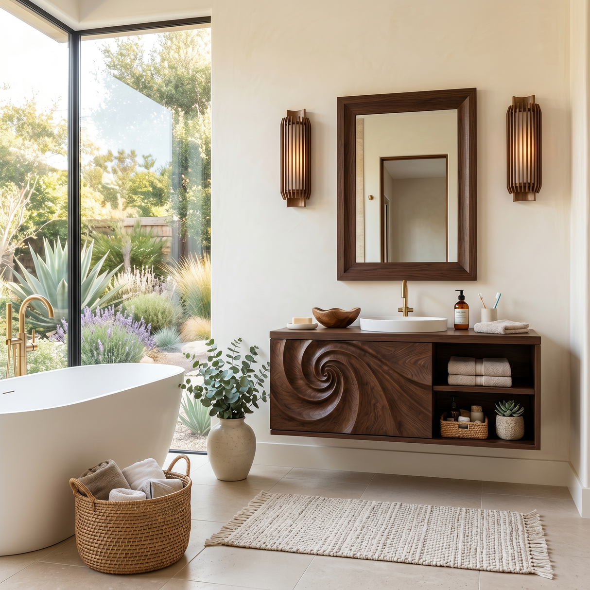 Luxury Floating Bathroom Vanity With Spiral Carved Cabinet For Bathroom