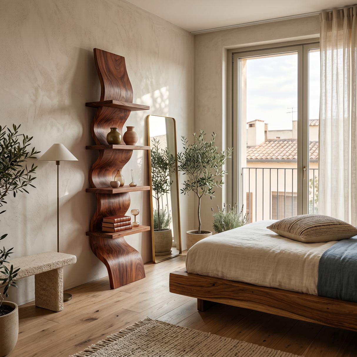 Modern Curved Floating Shelf For Statement Living Room