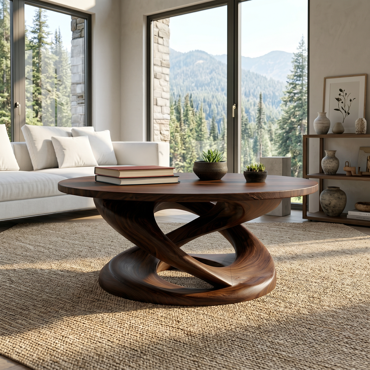 Round Coffee Table With Twisted Pedestal For Luxury Living Room