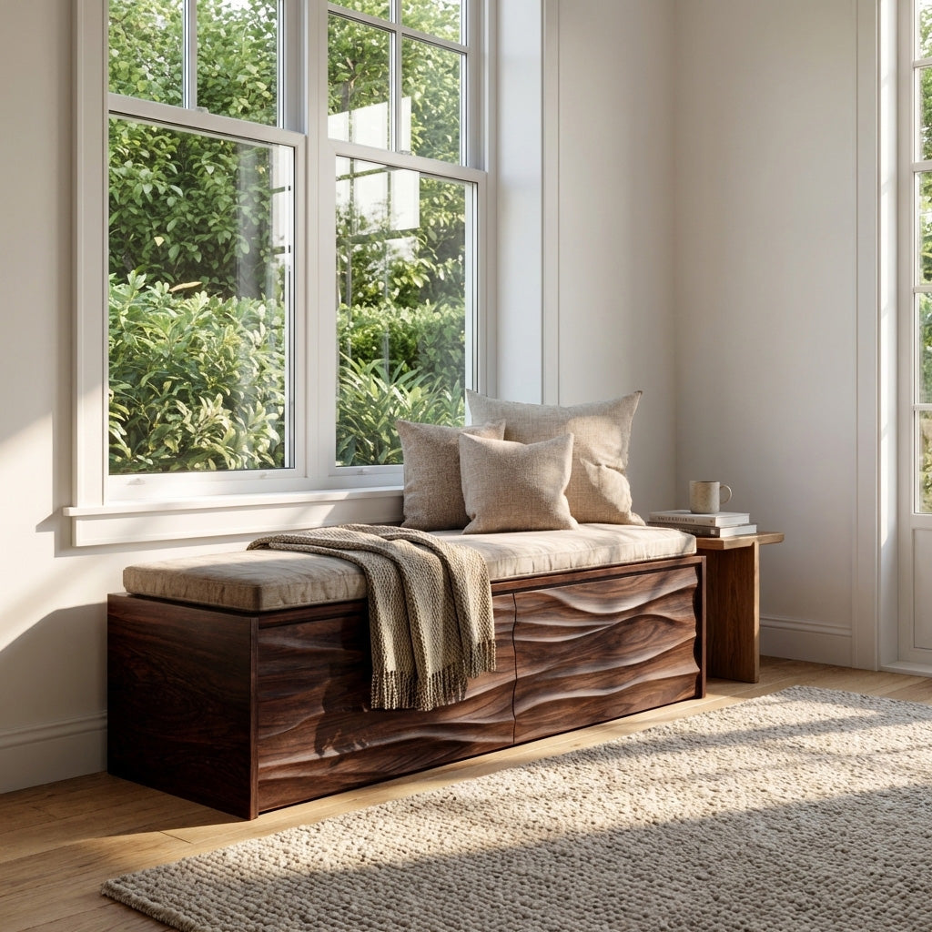 Organic Carved Storage Bench For Home Styles