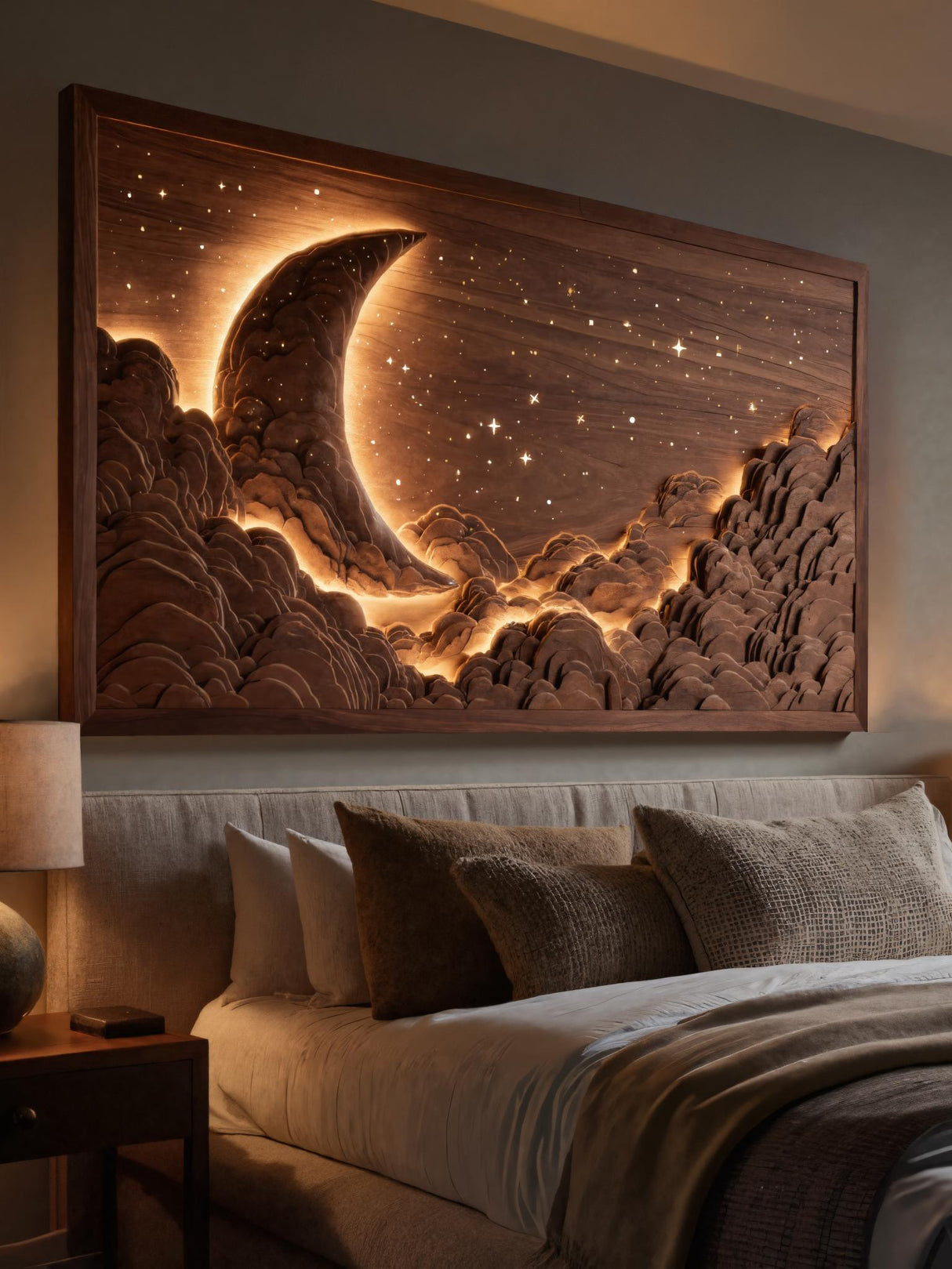 Handcrafted Moon Stars Wooden Wall Art For Bedroom