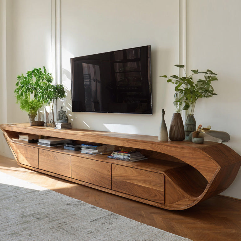 Modern Sculptural TV Console With Drawer For Living Room