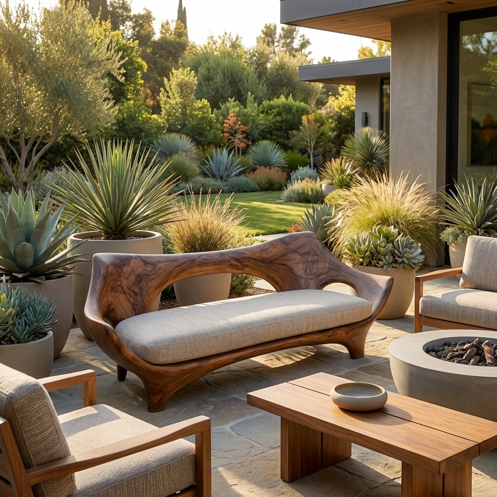 Modern Wooden Sofa With Sculptural Shape For Home Living