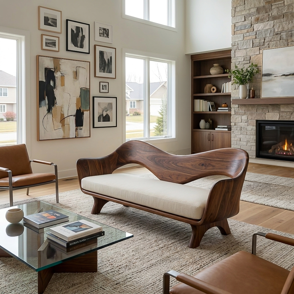 Luxury Sculptural Wooden Sofa For Living Room