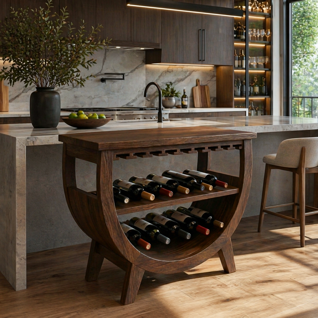 Wooden Wine Cabinet With Built In Glass Rack For Kitchen