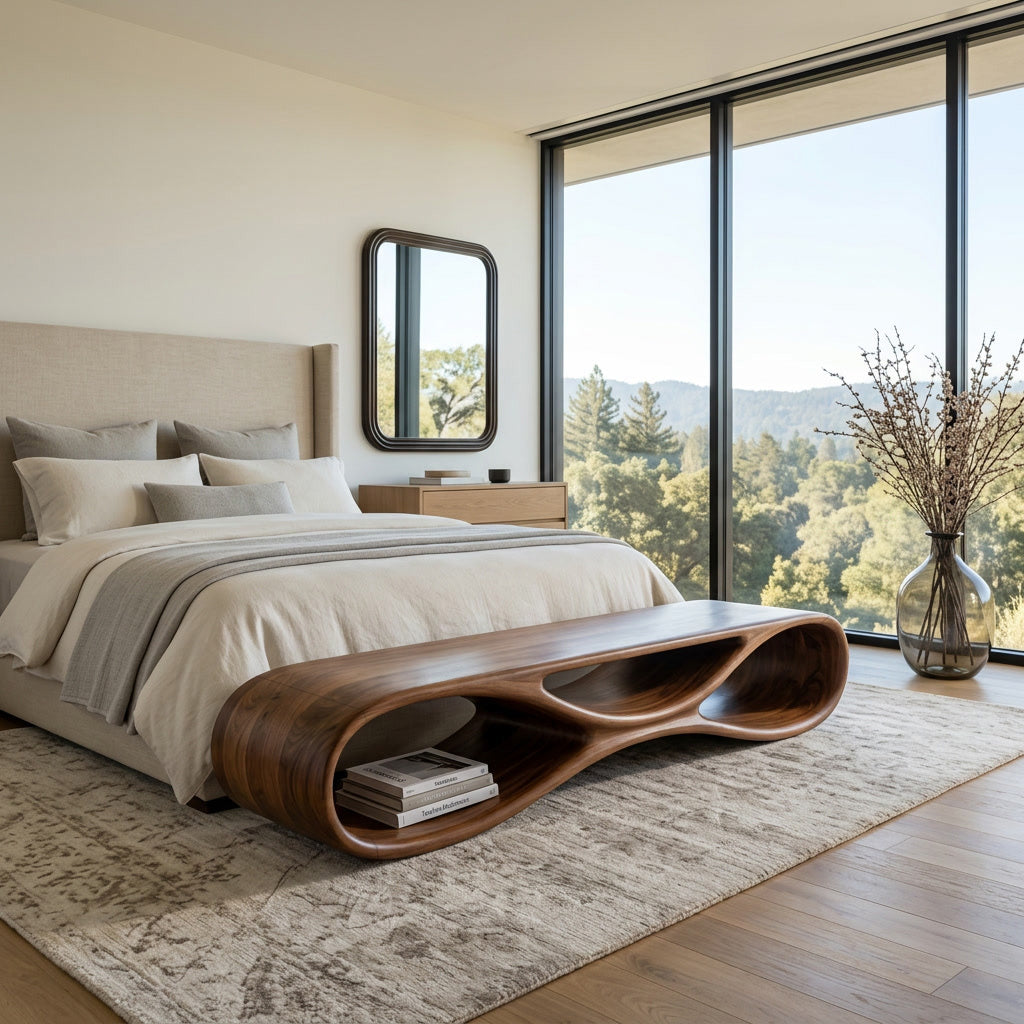 Modern Organic Wood Bench For Elegant Home Entryway