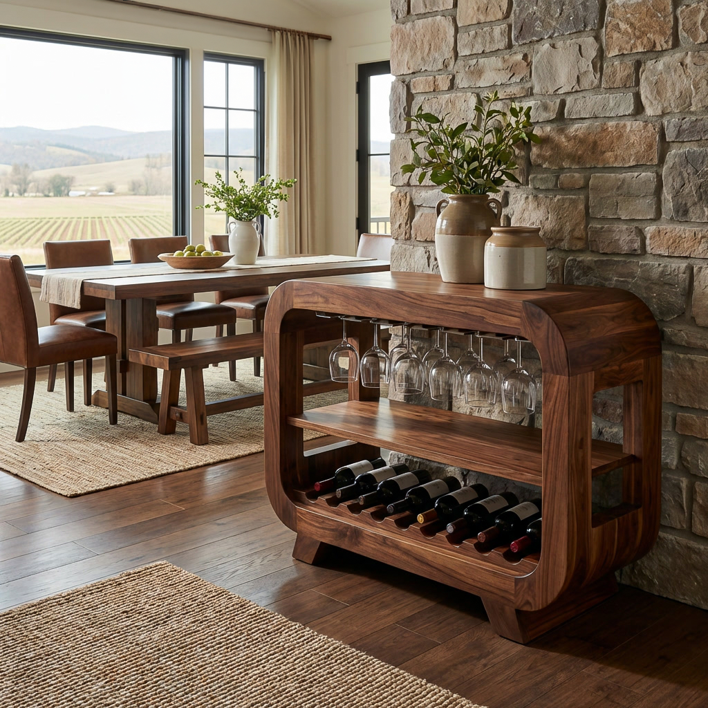 Modern Wine Cabinet With Rounded Edges For Dining Island