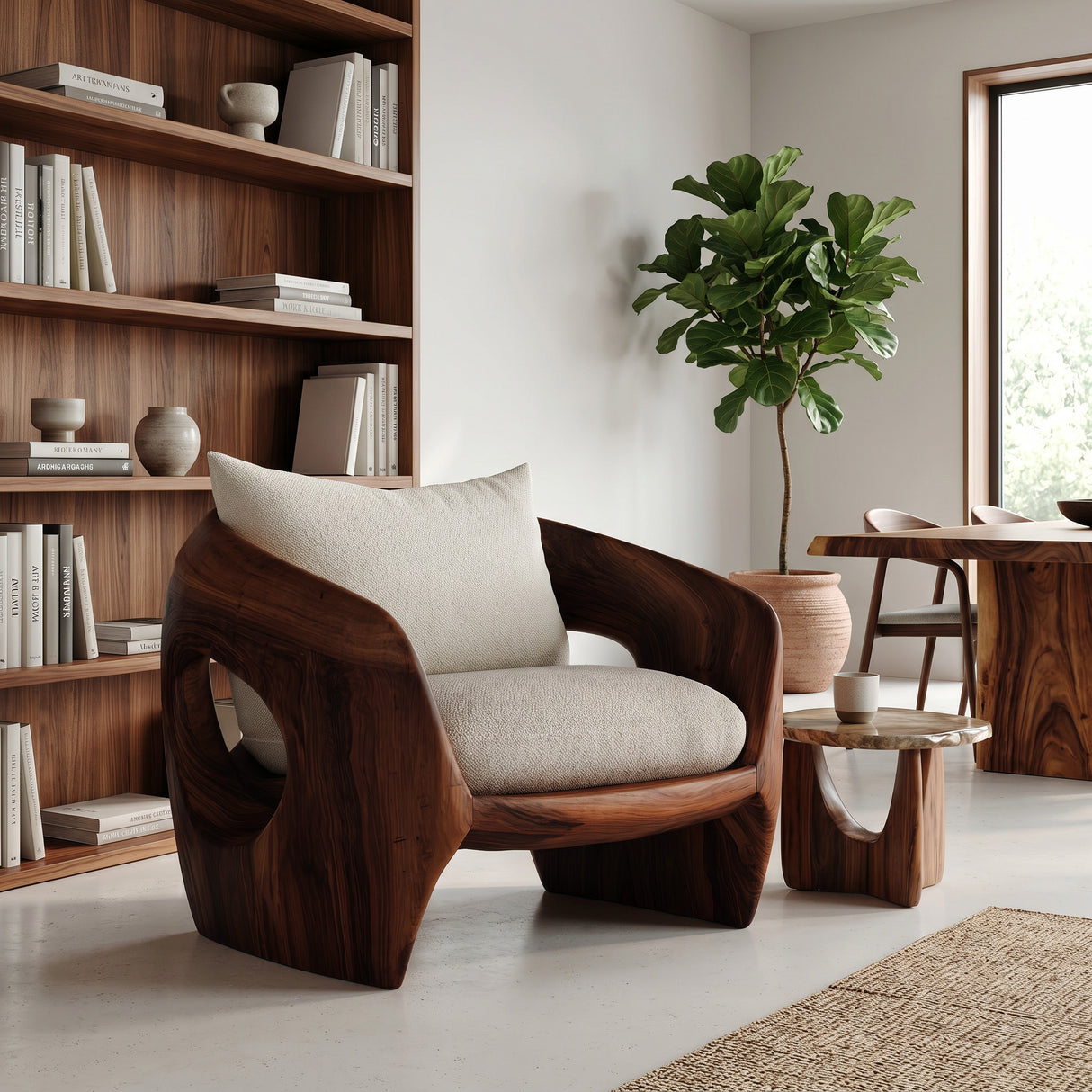 Luxury Sculptural Wooden Armchair For Reading Nook