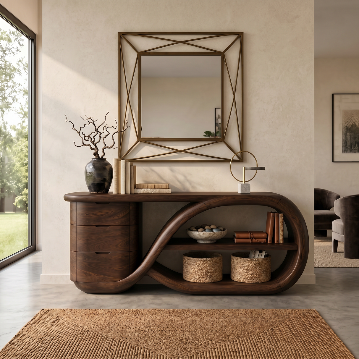 Modern Cross Base Console Table Luxury Hallway
