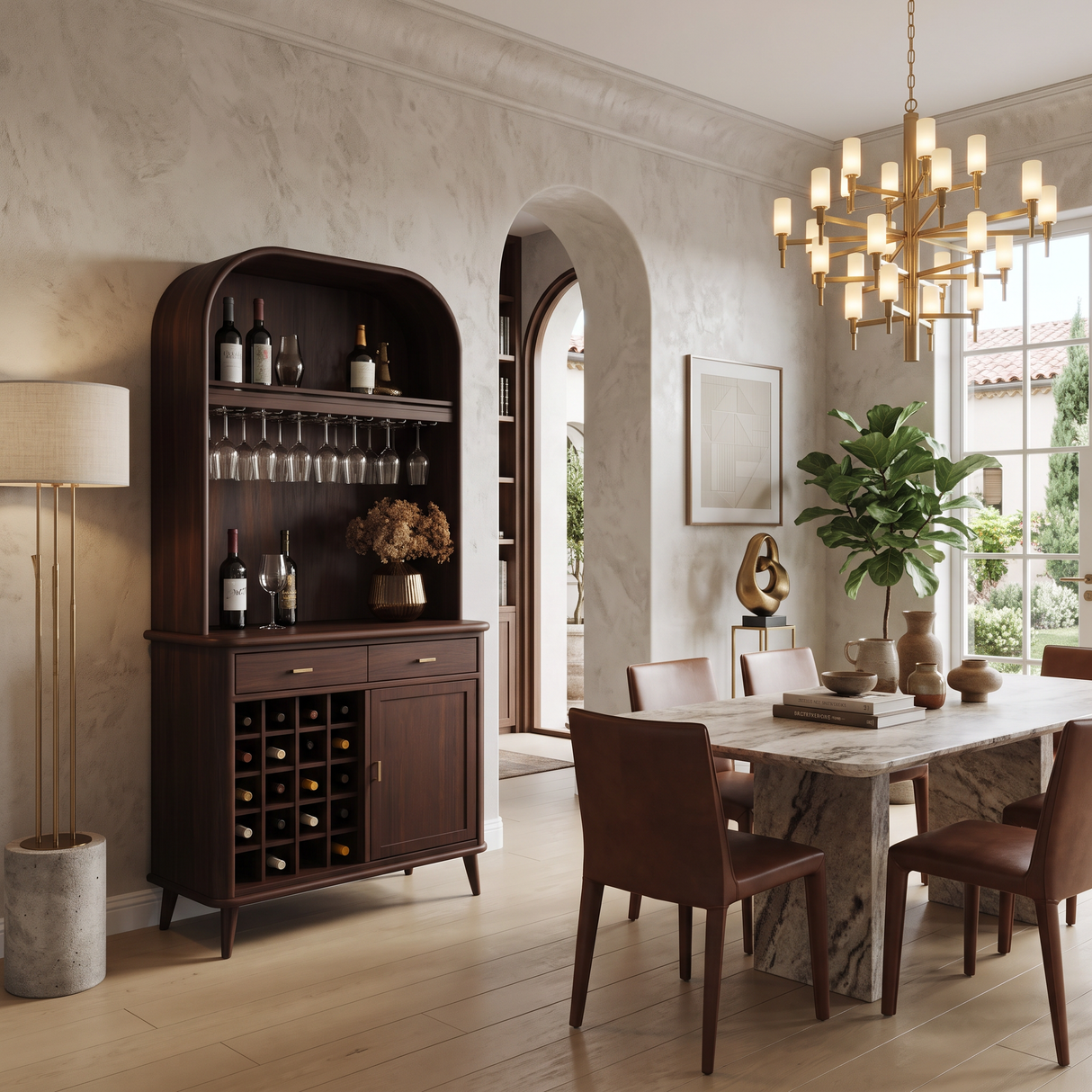 Mid Century Arched Wine Cabinet For Kitchen