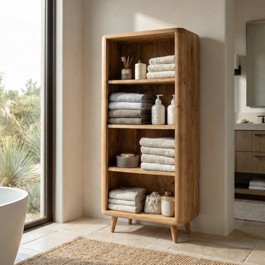 Handcrafted Wooden Open-system Bathroom Cabinet For Spa Decor