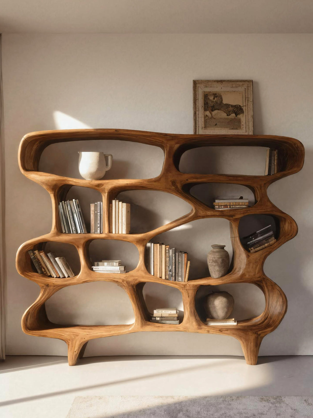 Organic Sculptural Bookshelf For Living Room Or Office Decor