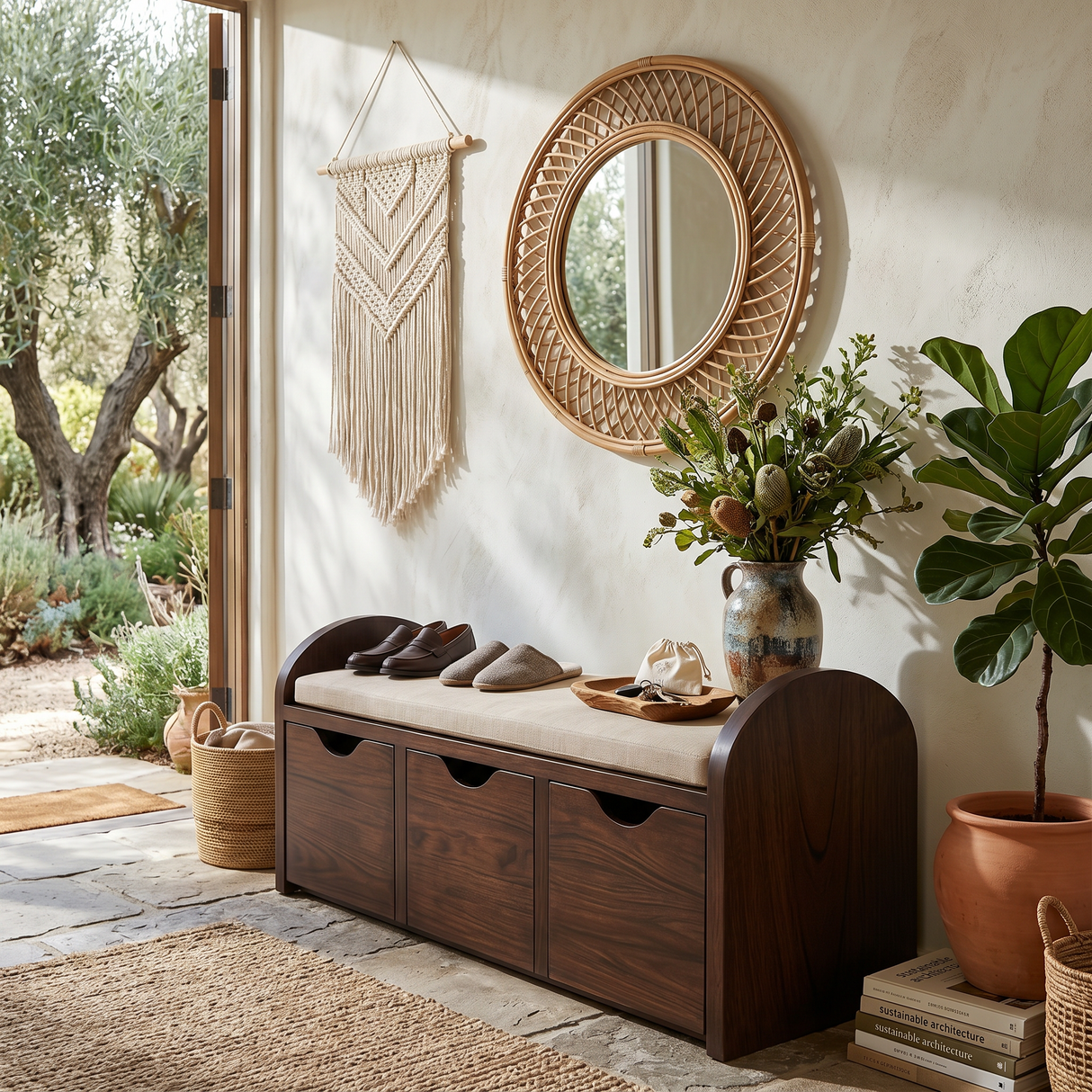 Rustic Shoe Organizer Cabinet For Farmhouse Entryway Display Corner