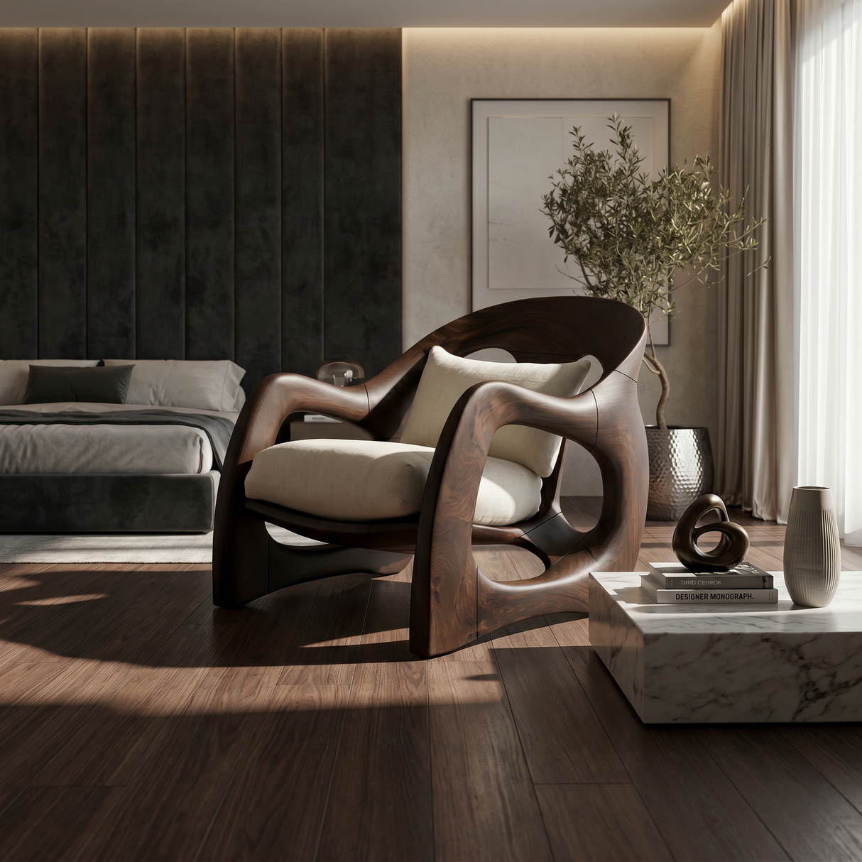 Handcrafted Organic Wood Armchair for Cozy Minimalist Living