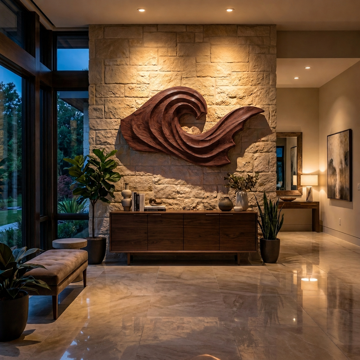 Artistic Wave Inspired Wood Wall Art For Apartment Interior