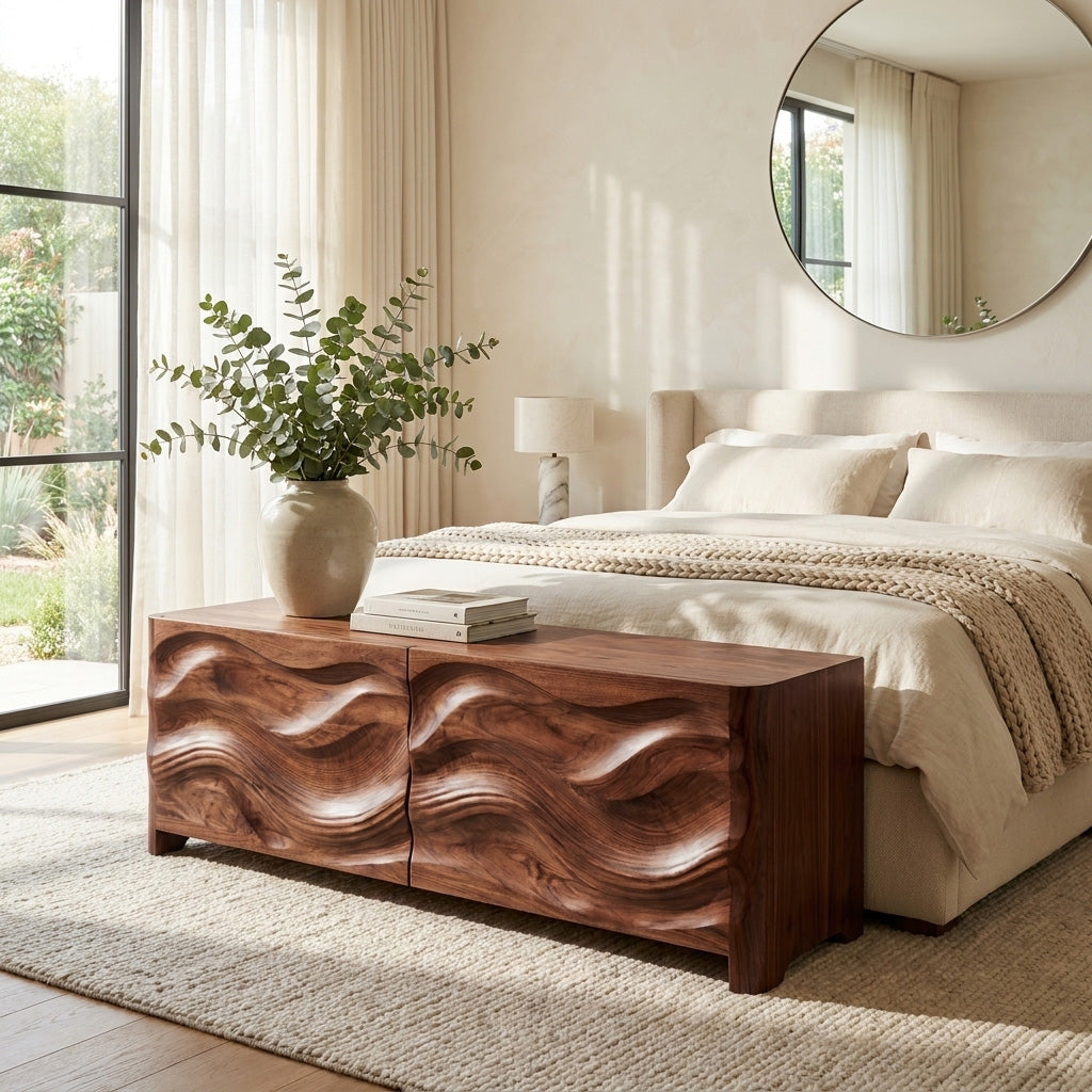 Contemporary Wooden Storage Bench For Bedroom Space