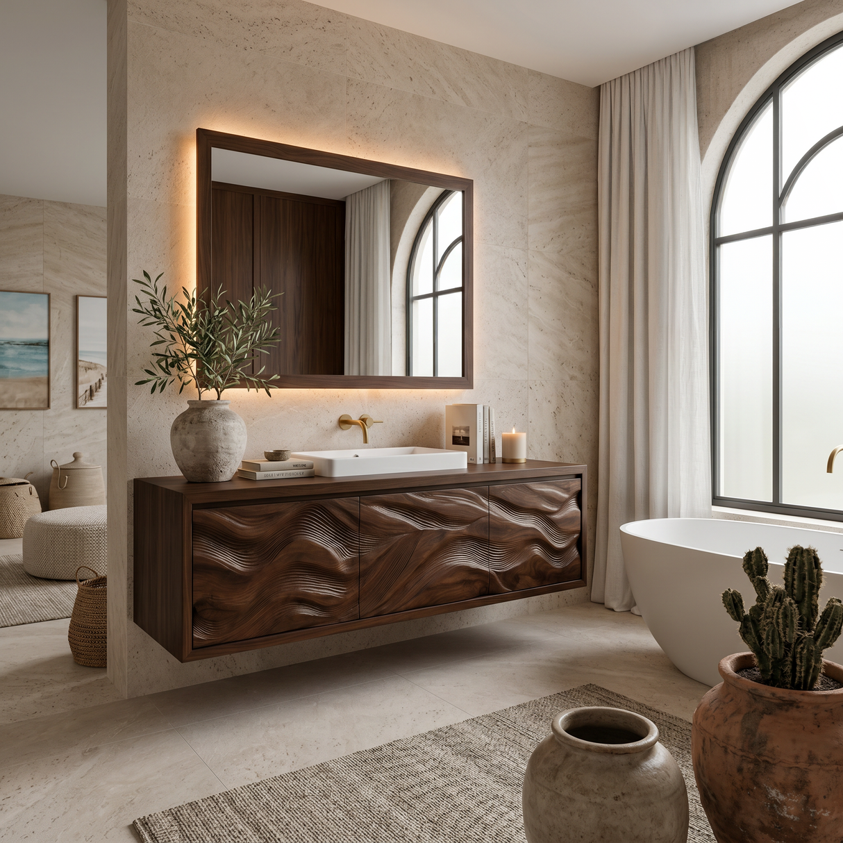 Minimalist Wooden Floating Bathroom Vanity For Primary Bathroom