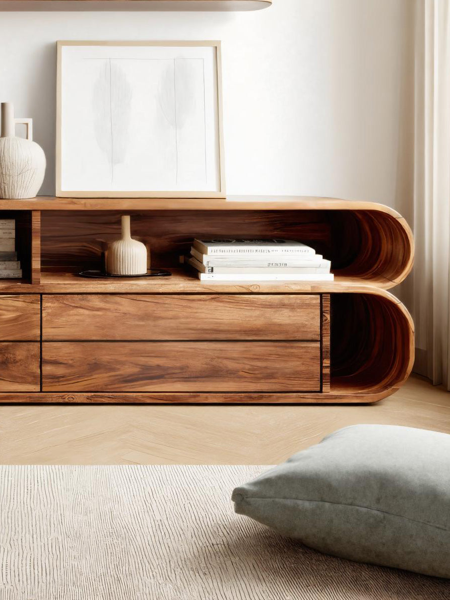 Rounded Edge Cabinet With Open Shelf For Living Room