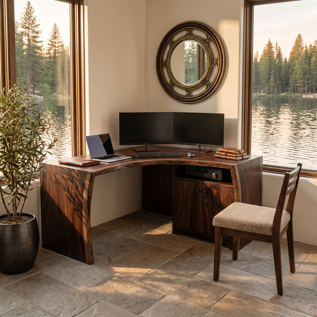 Modern Corner Desk With Cabinet Storage For Home Office