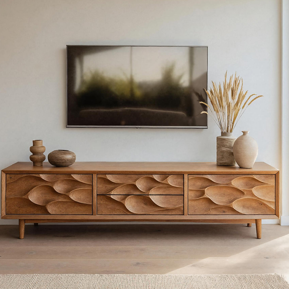 Artistic TV Stand Carved Storage Design For Living Room