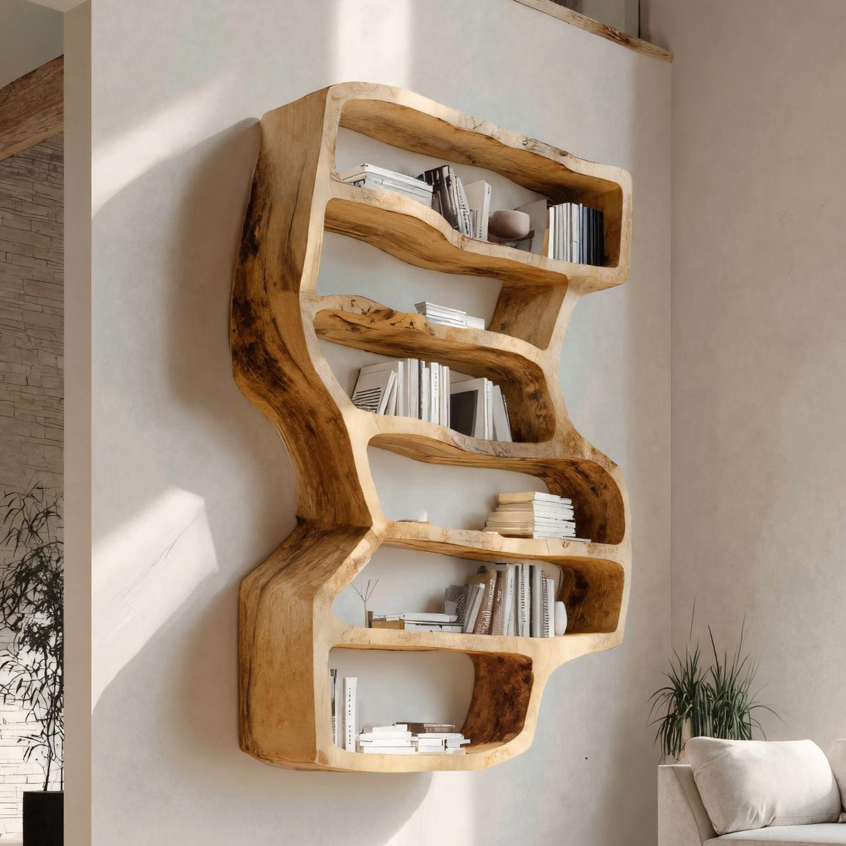 Organic Sculptural Wall Bookcase For Living Room Decor