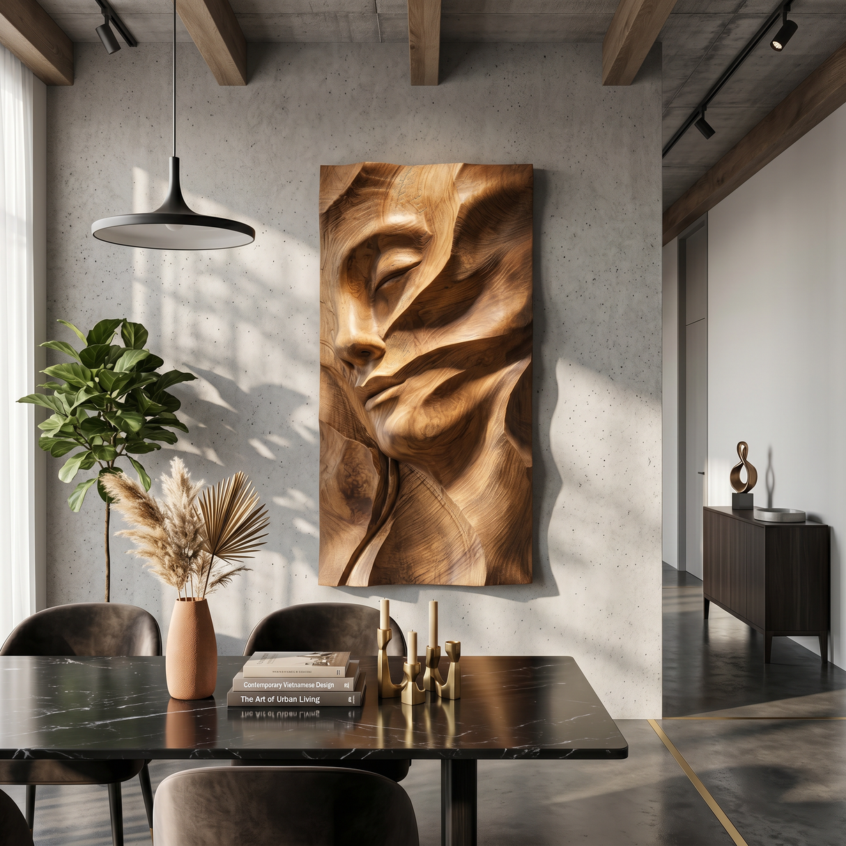 Sculpted Female Face Wood Wall Art Luxury Reading Room Decor