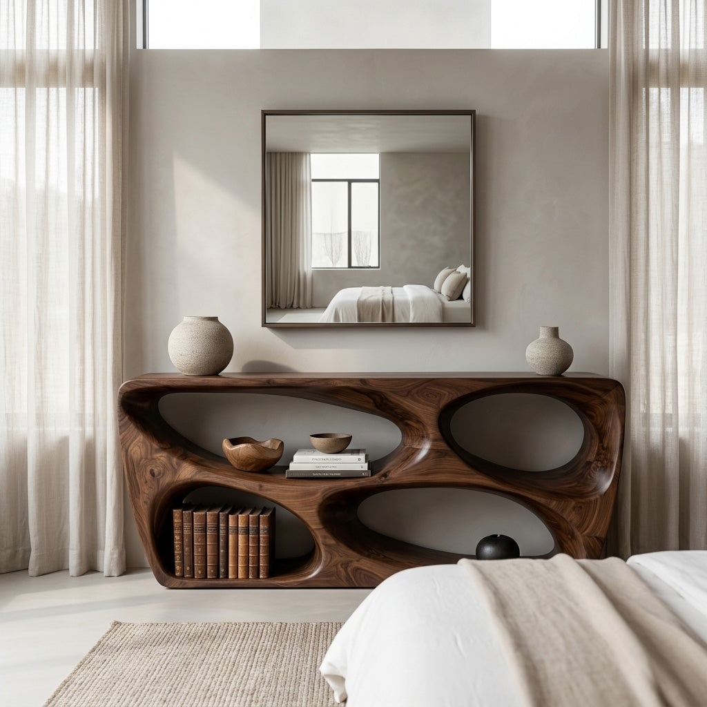 Organic Natural Wood Console Table For Behind Sofa Area