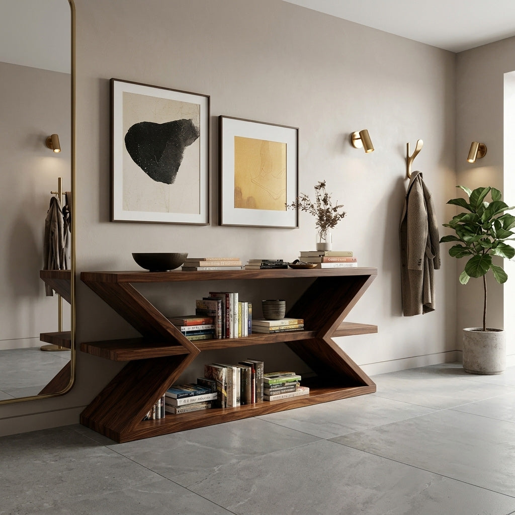 Contemporary Sculpture Wood Console Table For Modern Living Room