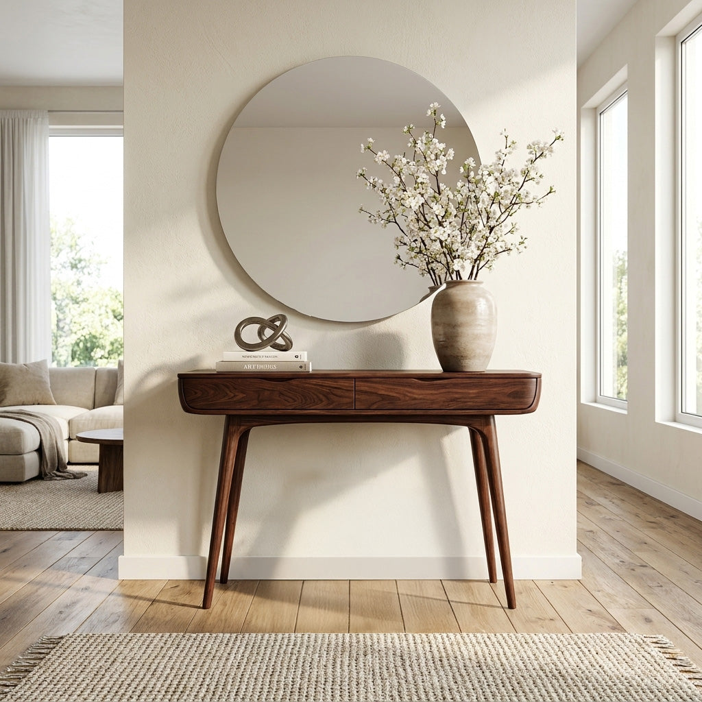 Mid Century Natural Wood Console Table For Hallway Decor