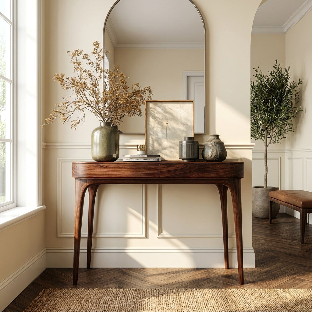 Minimalist Sculptural Wood Console Table For Modern Entryway