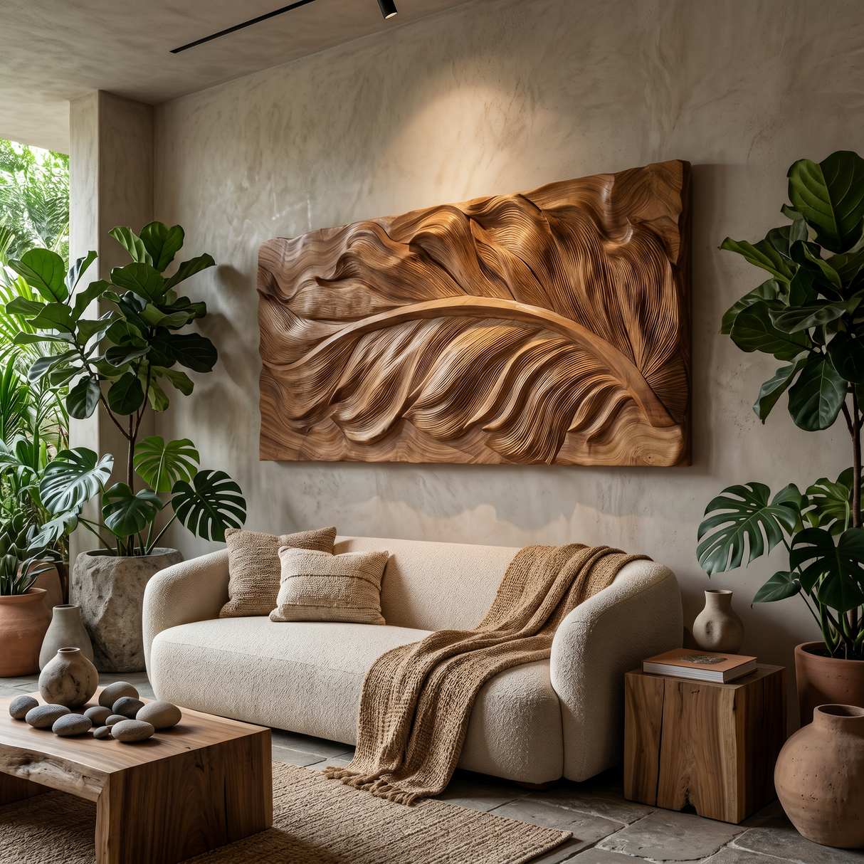 Sculptural Wall Art With Flowing Texture For Bathroom